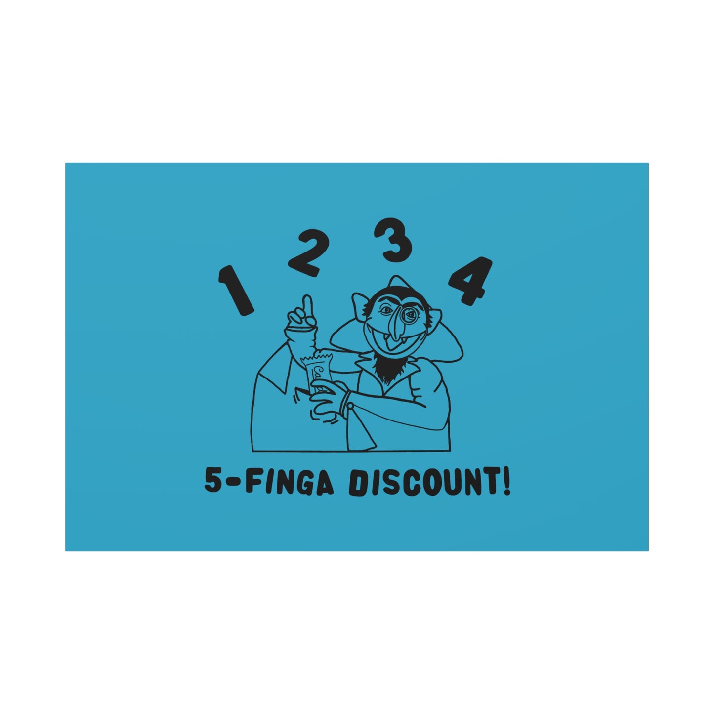 Five Finger Discount Outline Canvas Print Turquoise - Sesame Street The Count Parody Art Print
