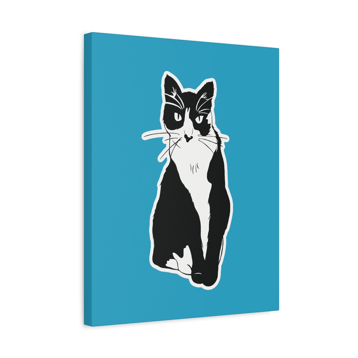 Cat Canvas Print on Turquoise (Sticker Style Cat) - Cat Drawing Art