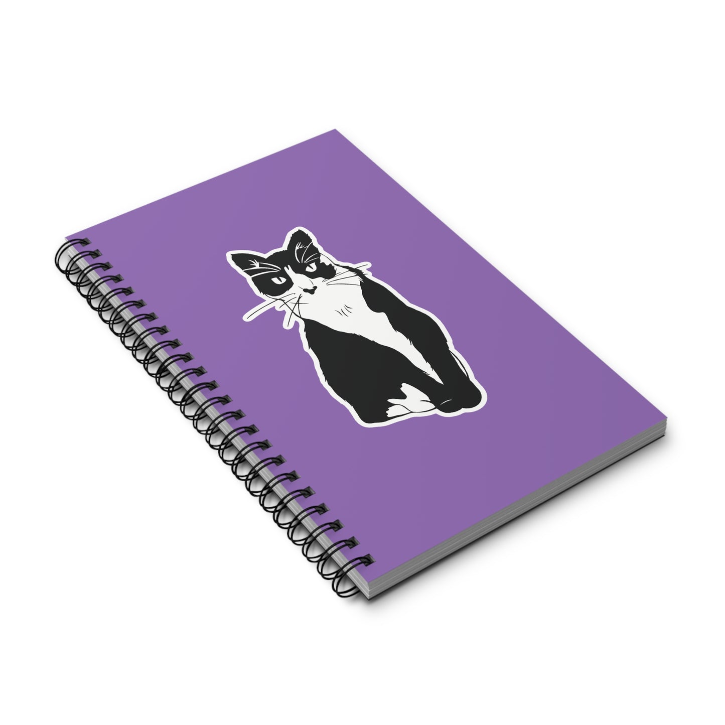 Cat Notebook in Light Purple (Sticker Style Cat) - Cat Spiral Notebook