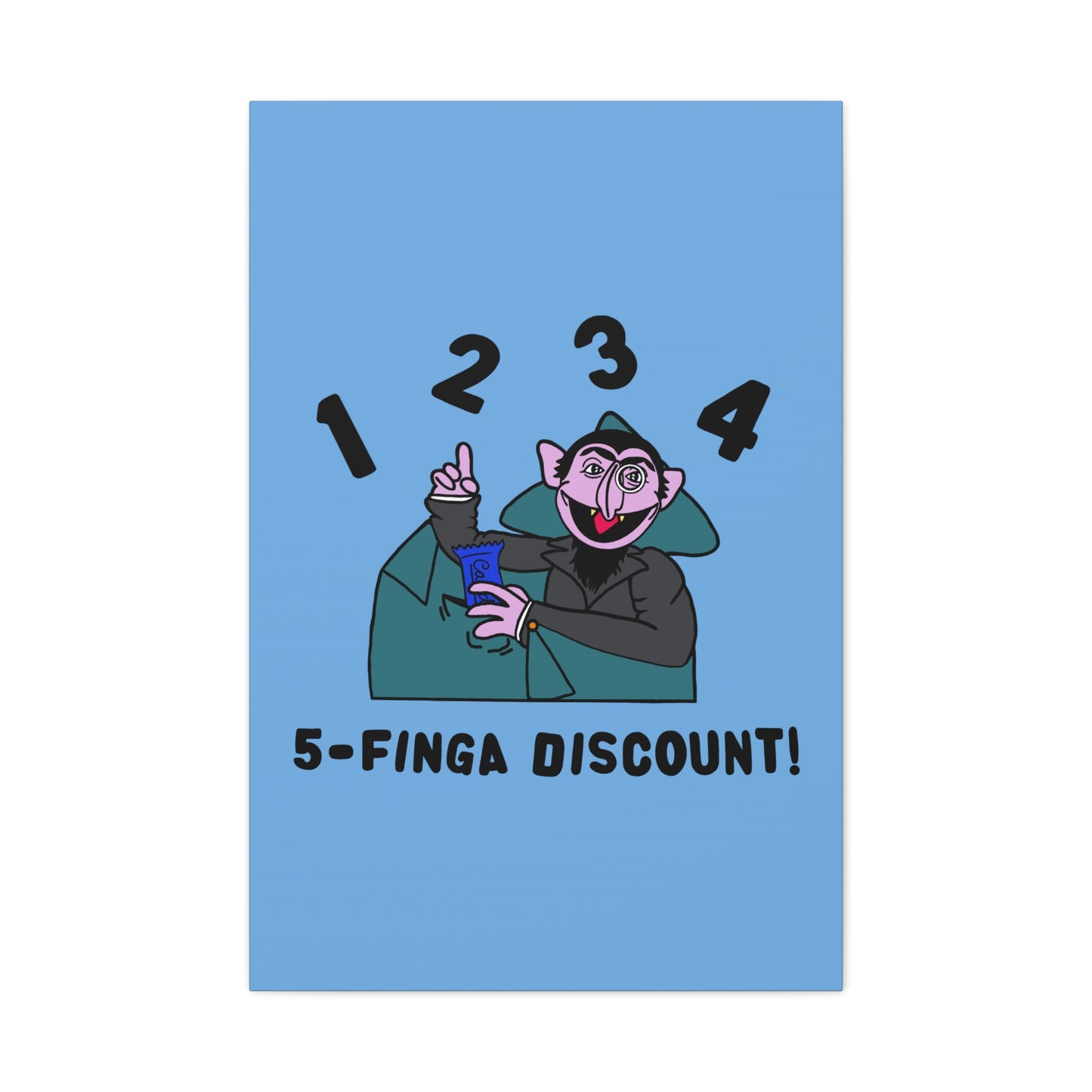 Five Finger Discount Canvas Print Light Blue - Sesame Street The Count Parody Art Print