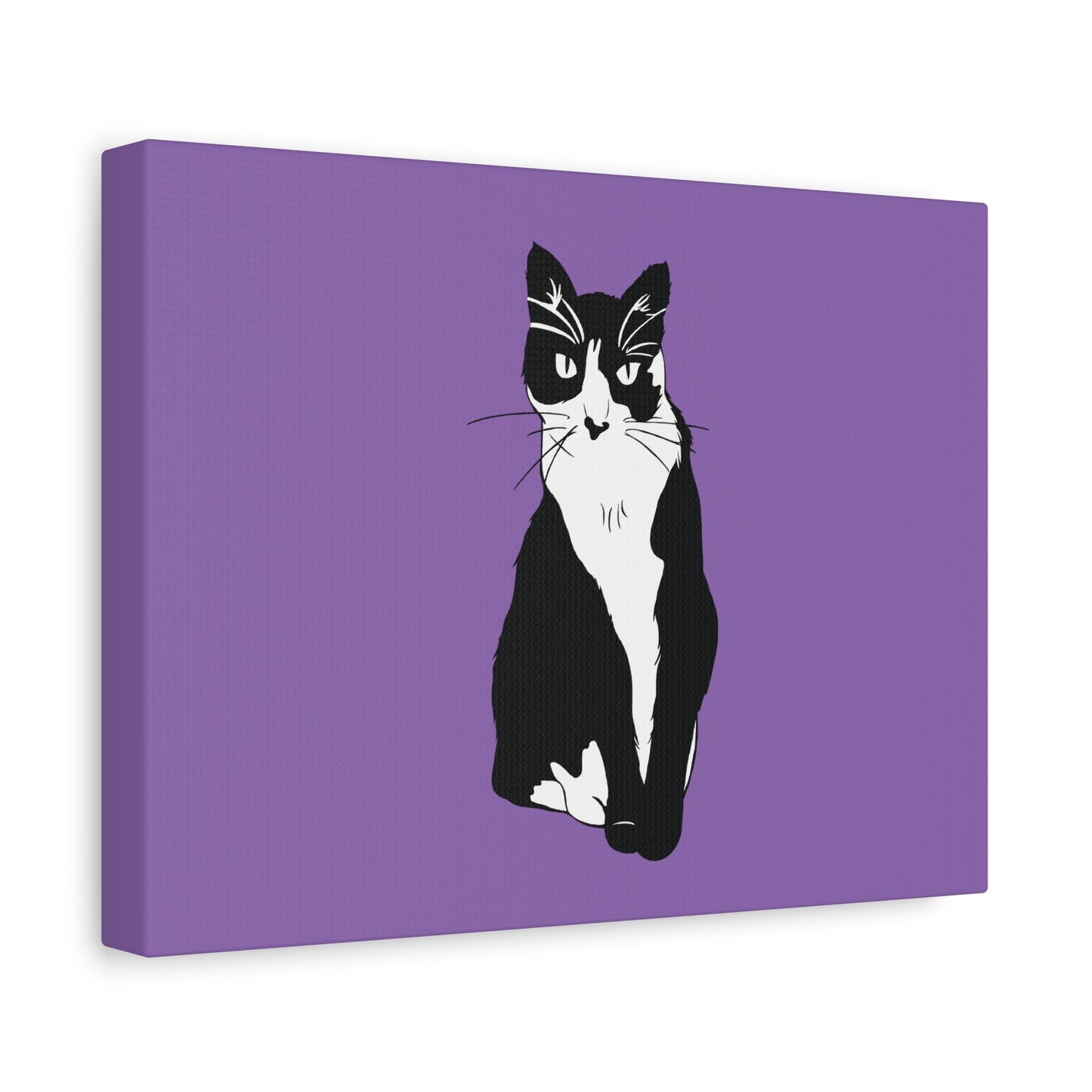 Cat Canvas on Light Purple (B&W Style Cat) - Cat Drawing Art