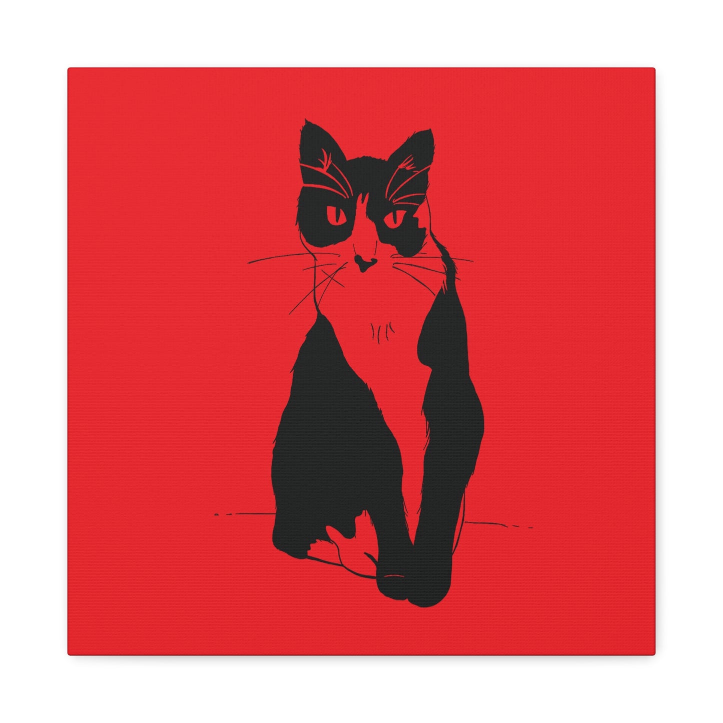 Cat Canvas Print on Red (Transparent Style Cat) - Cat Drawing Art