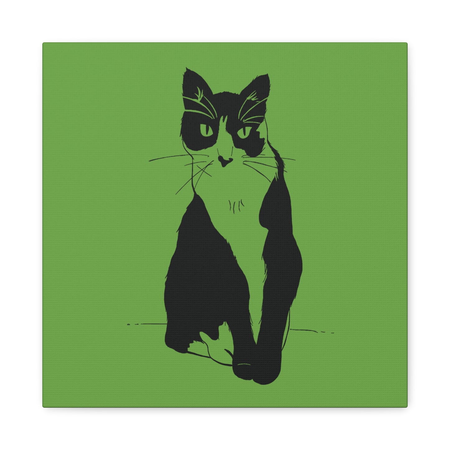 Cat Canvas Print on Green (Transparent Style Cat) - Cat Drawing Art