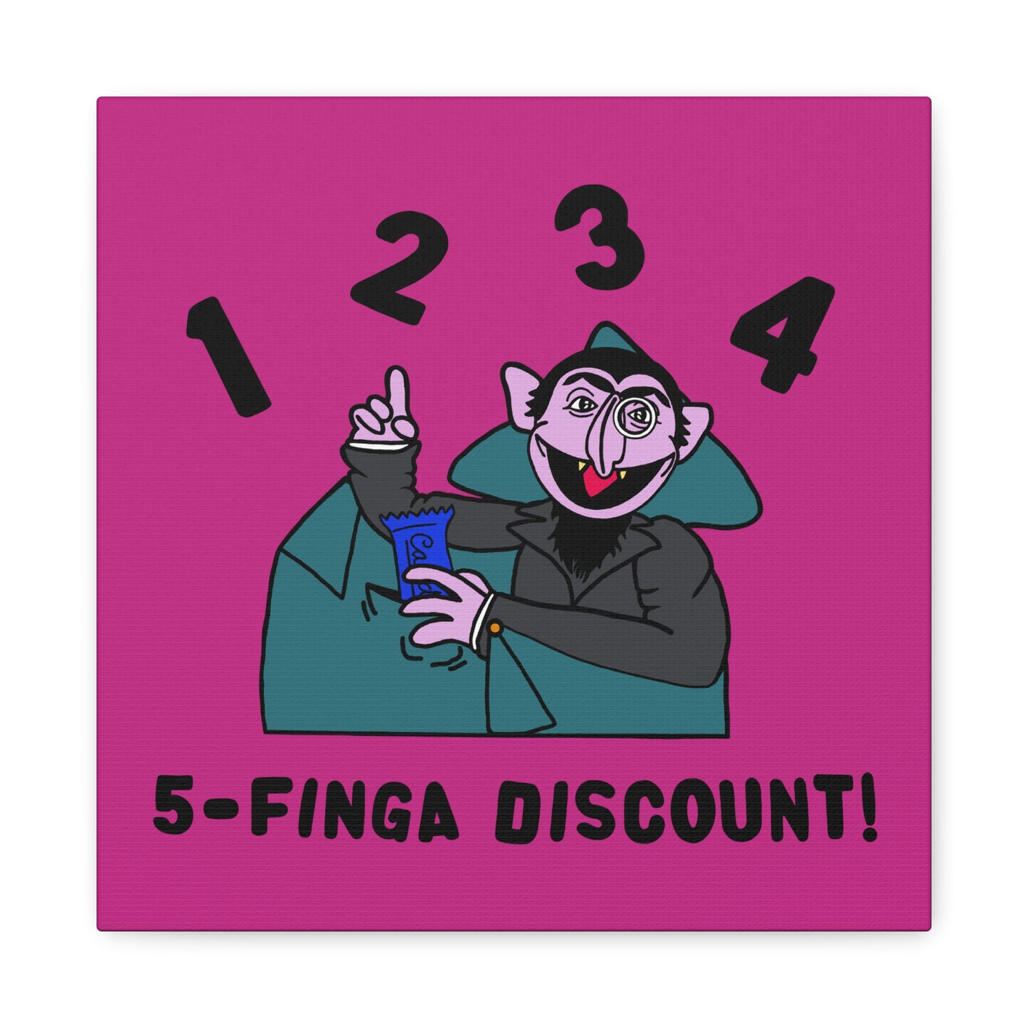Five Finger Discount Canvas Print Pink - Sesame Street The Count Parody Art Print