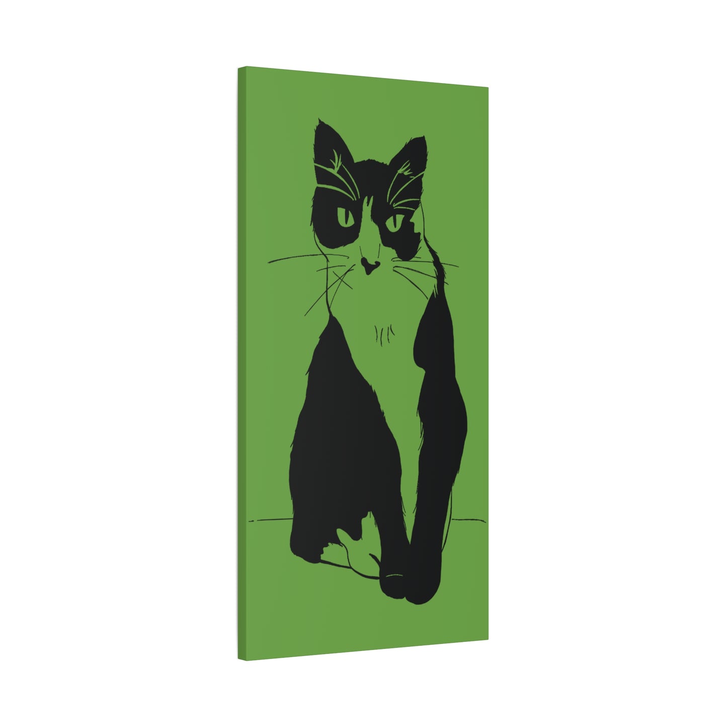 Cat Canvas Print on Green (Transparent Style Cat) - Cat Drawing Art
