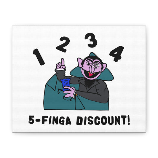 Five Finger Discount Canvas Print White - Sesame Street The Count Parody Art Print
