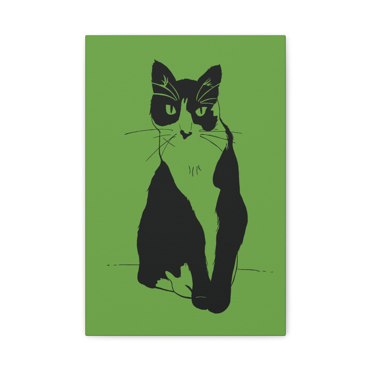 Cat Canvas Print on Green (Transparent Style Cat) - Cat Drawing Art