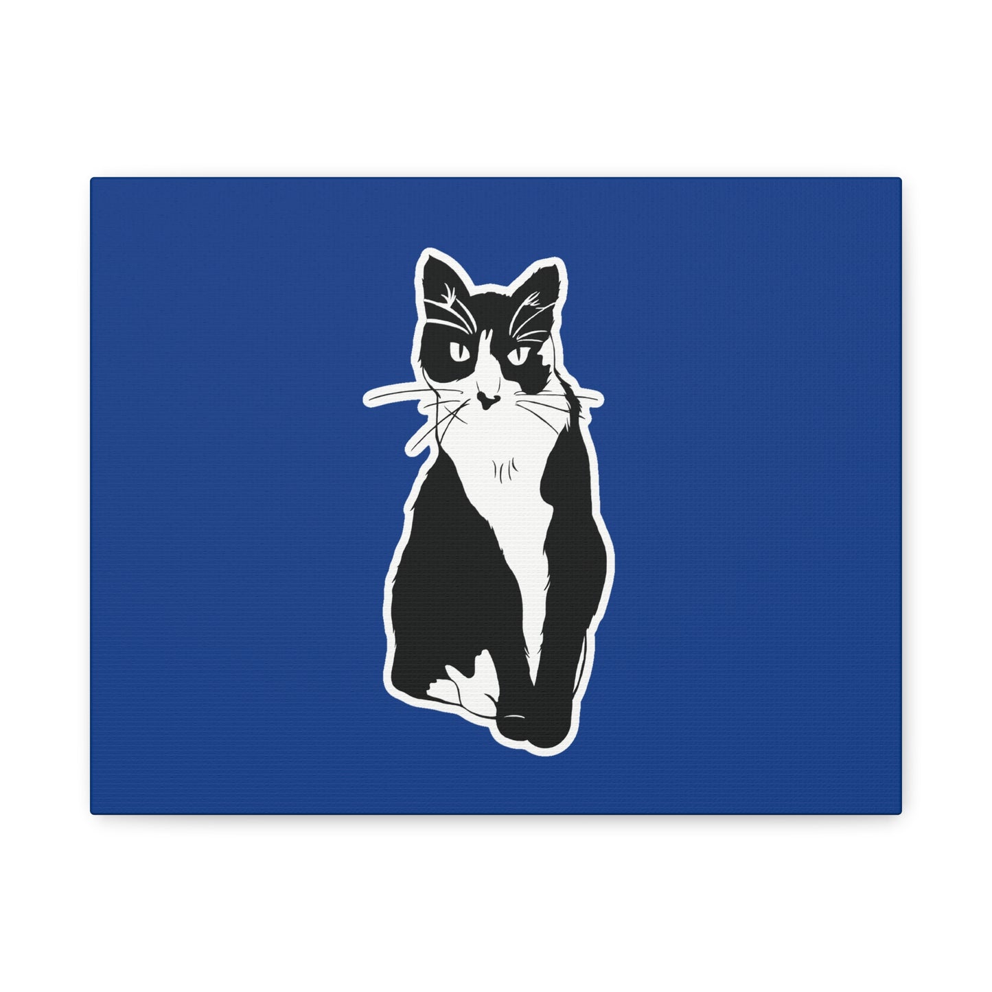 Cat Canvas Print on Dark Blue (Sticker Style Cat) - Cat Drawing Art