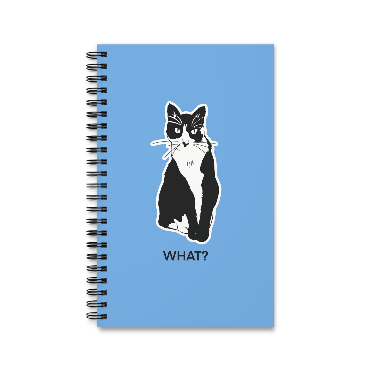 Cattitude Notebook in Light Blue (Sticker Style Cat with Black Writing) - Cat Spiral Notebook