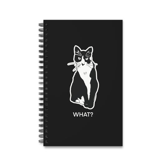 Cattitude Notebook in Black (Sticker Style Cat with White Writing) - Cat Spiral Notebook