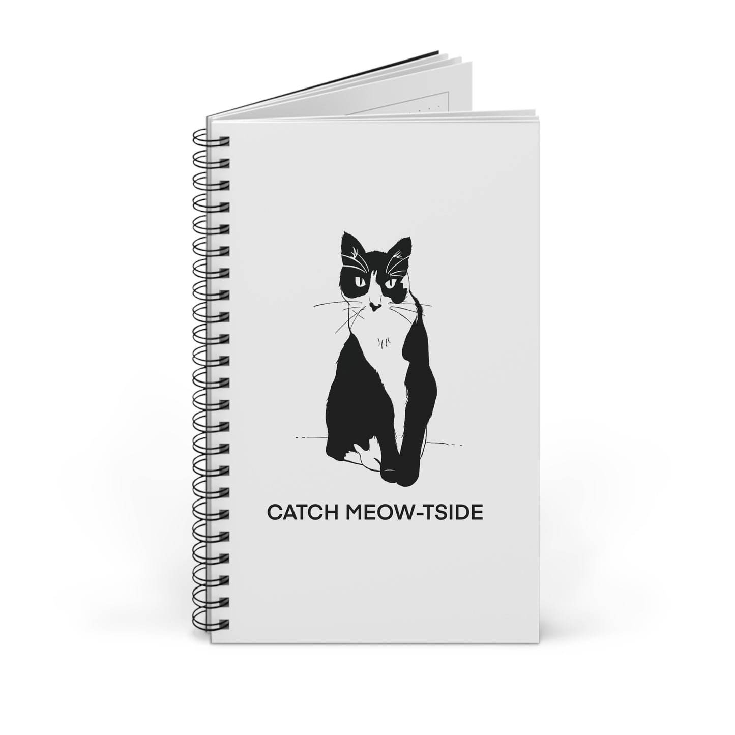 Catch Meow-tside Notebook in White (Transparent Style Cat) - Cat Spiral Notebook