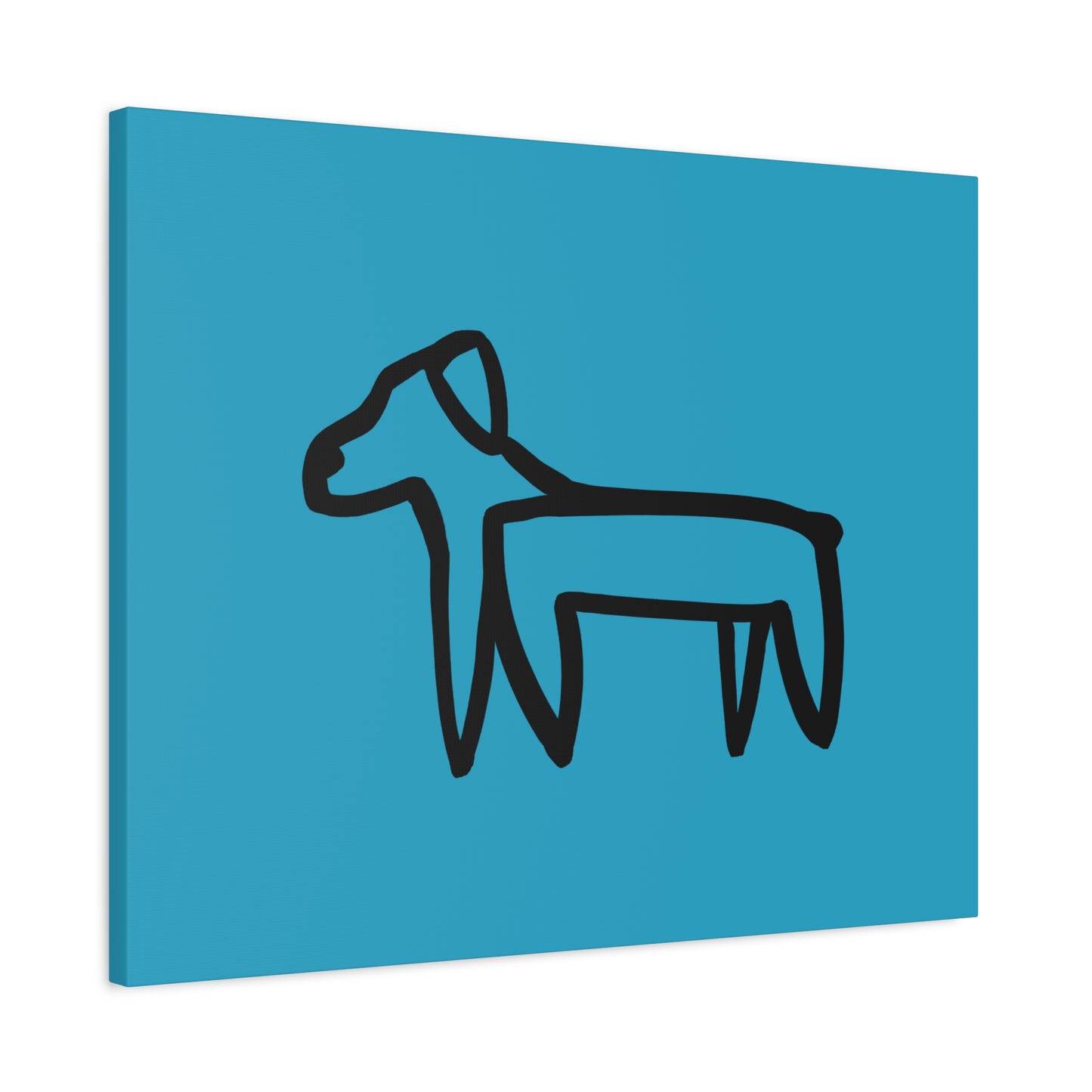 Dog Canvas Print on Turquoise (Transparent Style Black Dog) - Dog Drawing Canvas