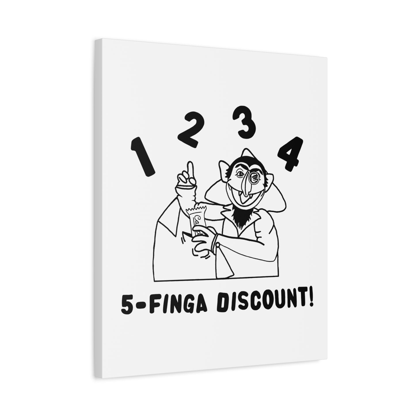 Five Finger Discount Outline Canvas Print White - Sesame Street The Count Parody Art Print
