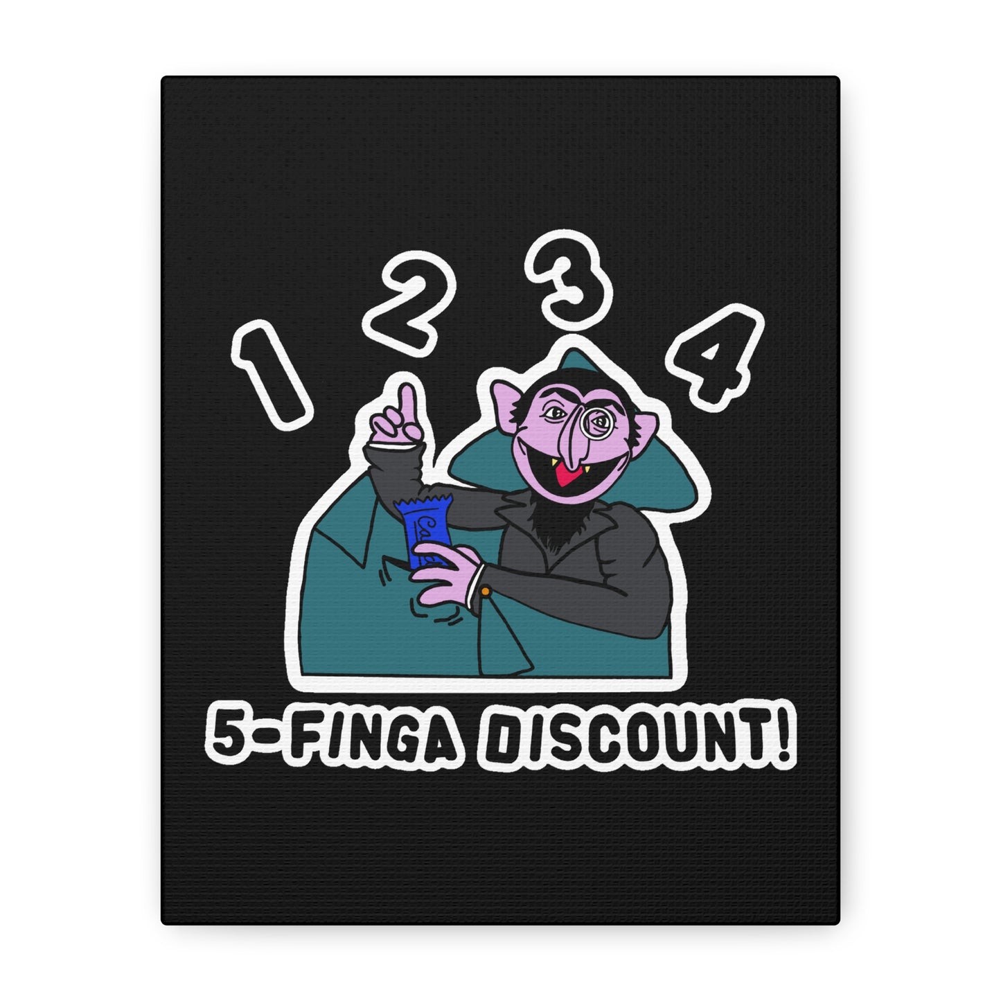 Five Finger Discount Canvas Print Black - Sesame Street The Count Parody Art Print