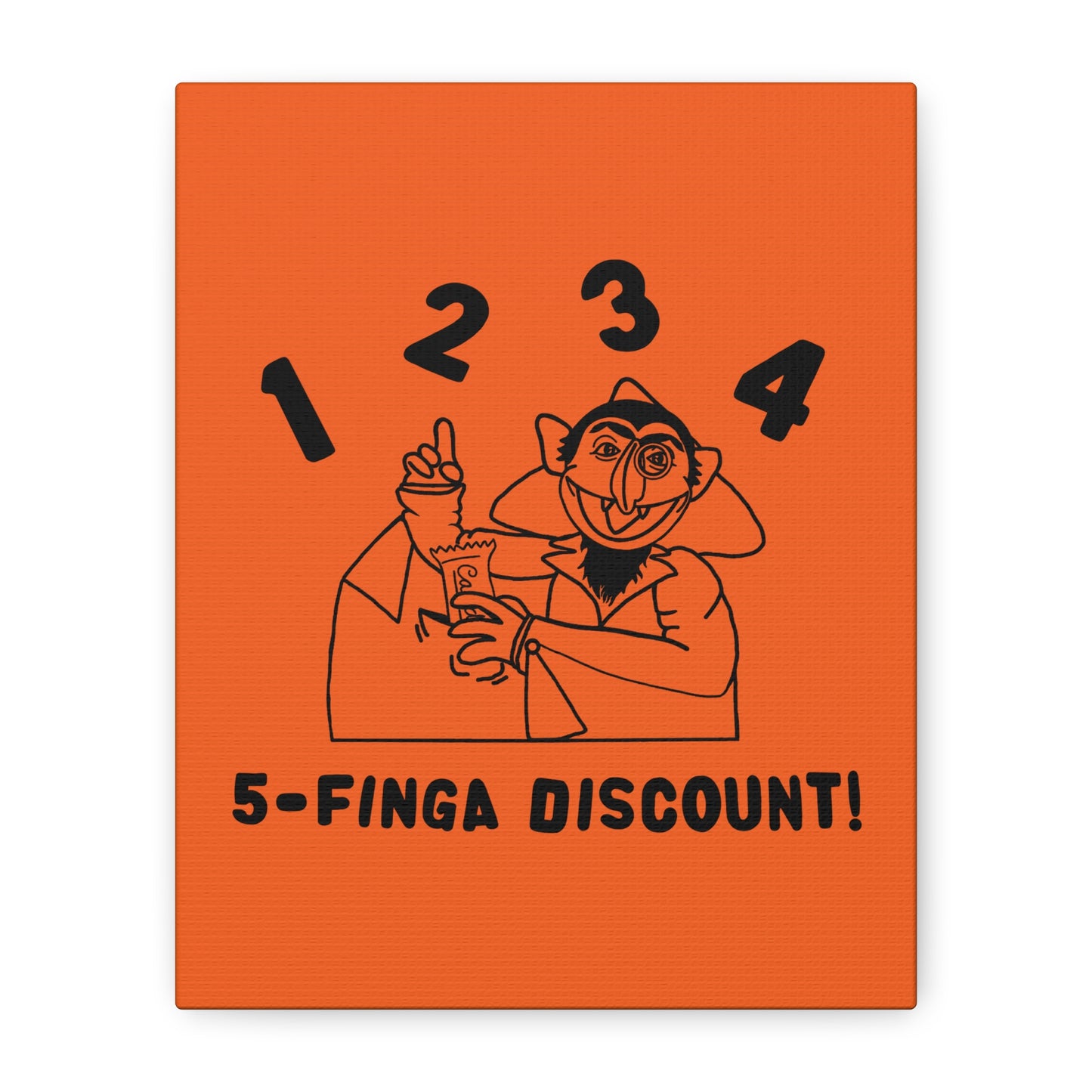 Five Finger Discount Outline Canvas Print Orange - Sesame Street The Count Parody Art Print