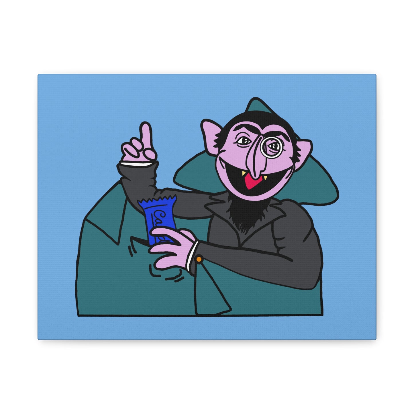 The Count Stealing Candy Canvas Print Light Blue - Sesame Street The Count Parody Art