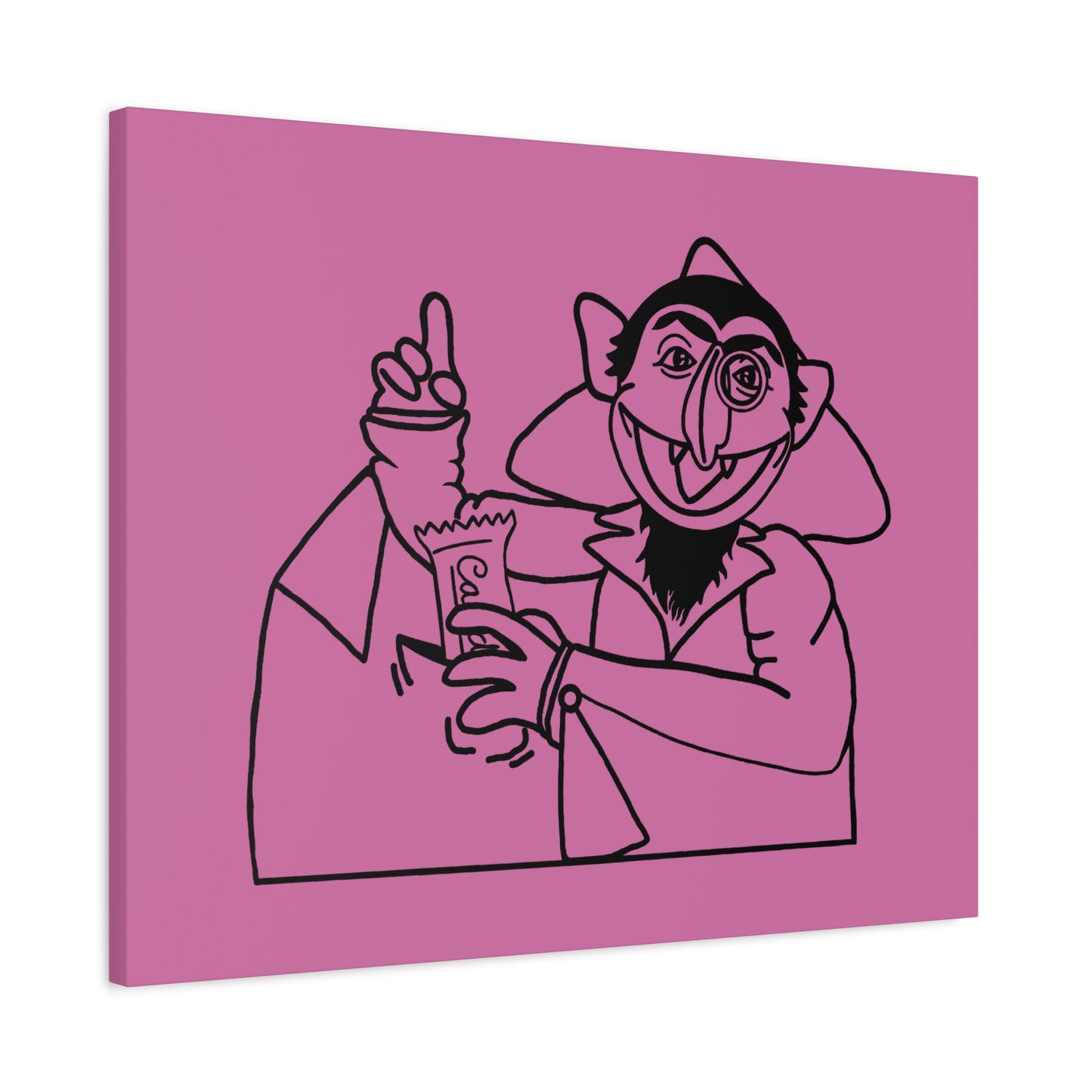 The Count Stealing Candy Outline Canvas Print Light Pink - Sesame Street The Count Parody Art