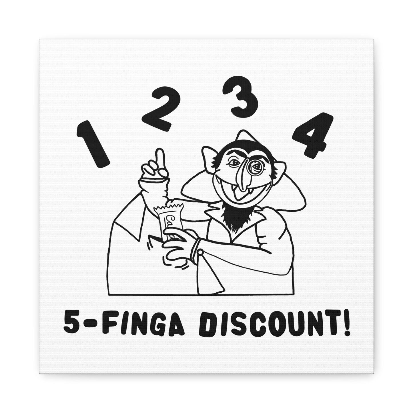 Five Finger Discount Outline Canvas Print White - Sesame Street The Count Parody Art Print