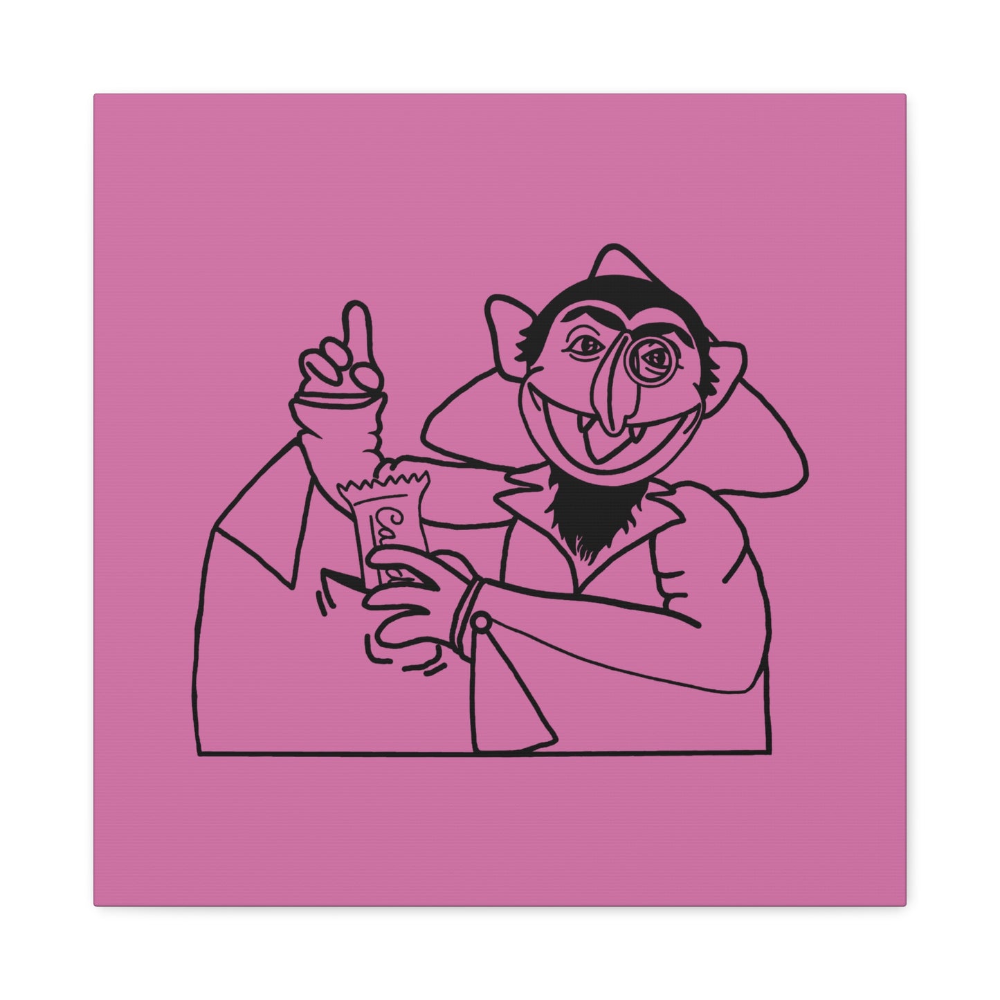 The Count Stealing Candy Outline Canvas Print Light Pink - Sesame Street The Count Parody Art