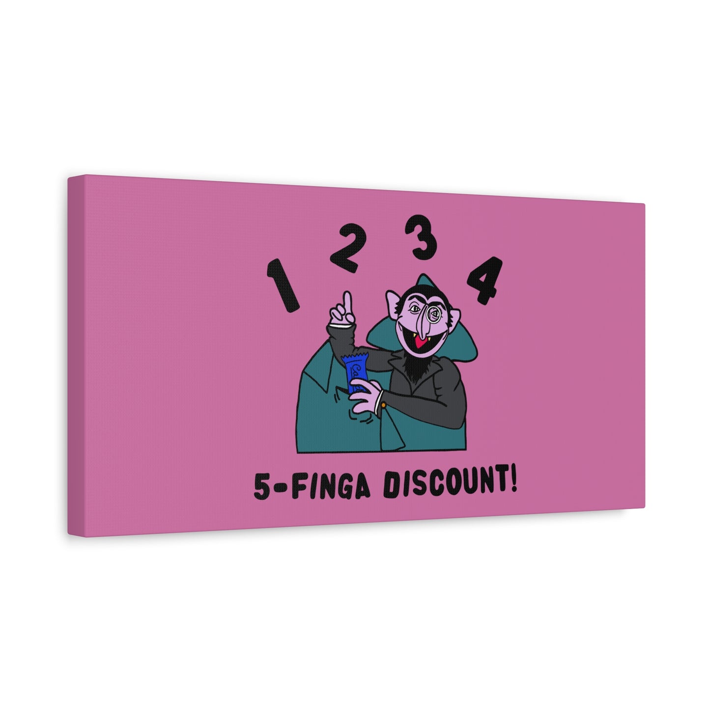 Five Finger Discount Canvas Print Light Pink - Sesame Street The Count Parody Art Print