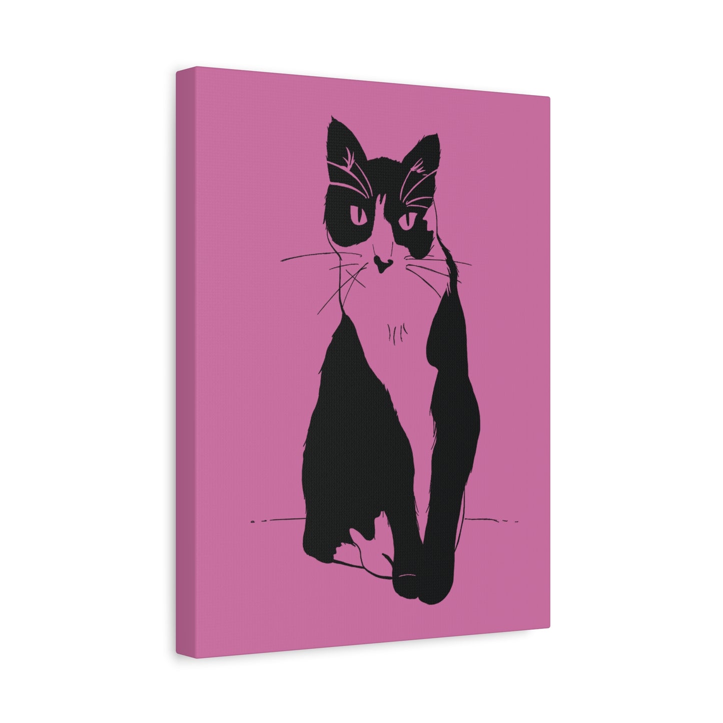 Cat Canvas Print on Pink (Transparent Style Cat) - Cat Drawing Art