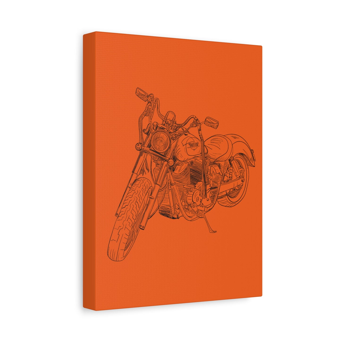 Ride Me Harley Motorcycle Sketch Canvas Print - Black Ink on Orange Background