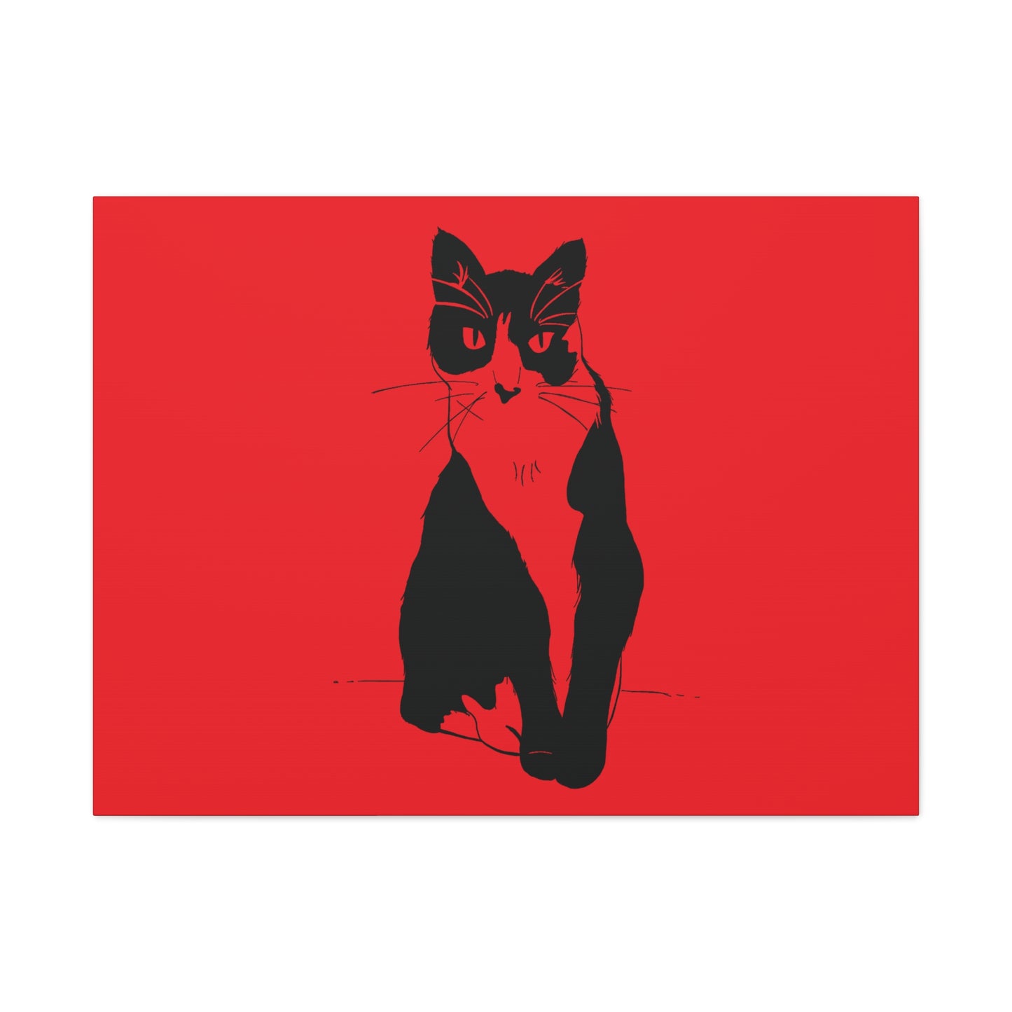 Cat Canvas Print on Red (Transparent Style Cat) - Cat Drawing Art