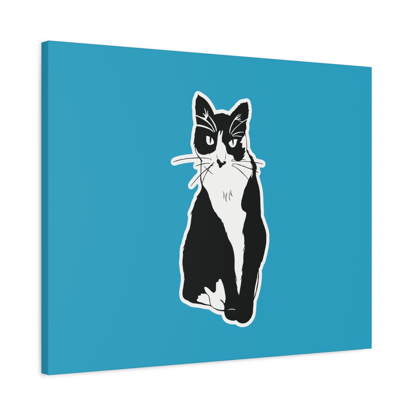 Cat Canvas Print on Turquoise (Sticker Style Cat) - Cat Drawing Art