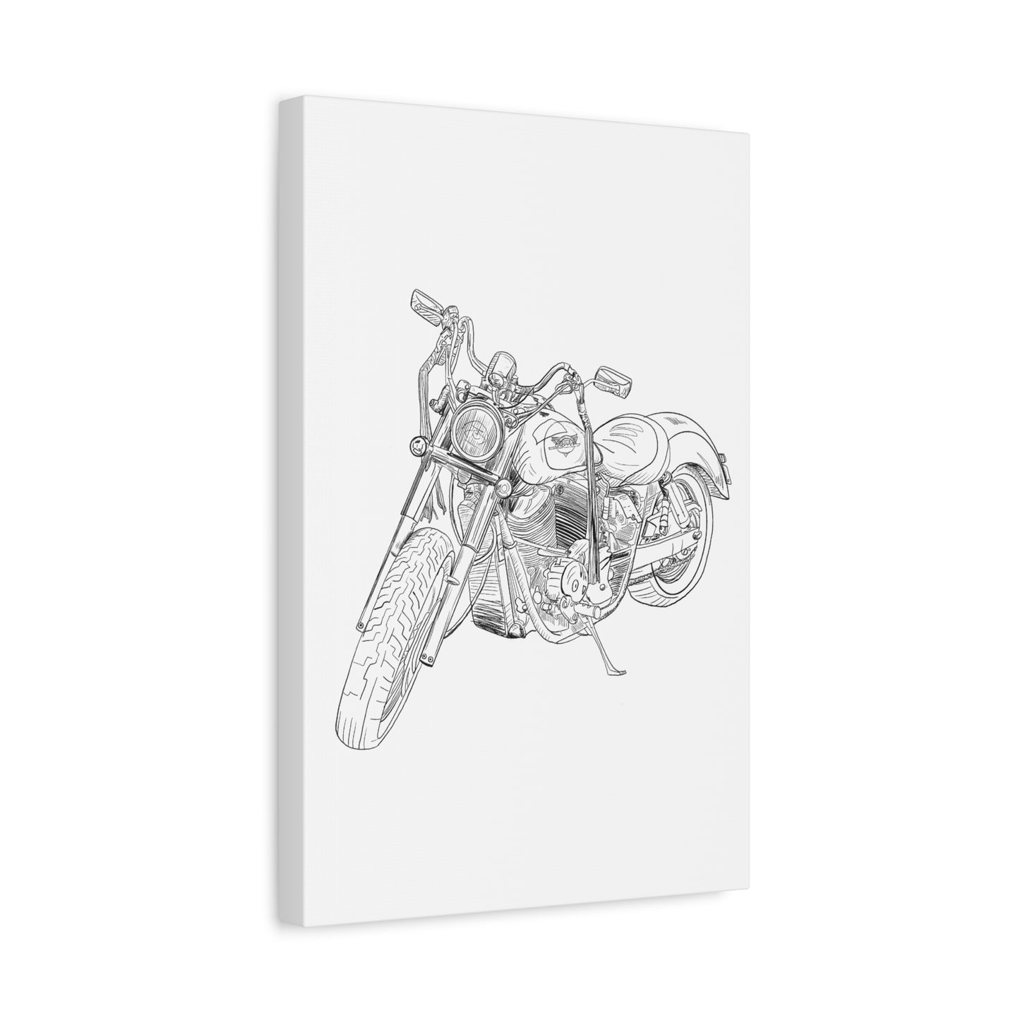 Ride Me Harley Motorcycle Sketch Canvas Print - Black Ink on White Background
