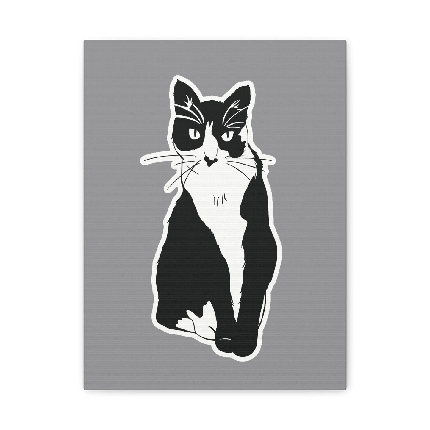 Cat Canvas Print on Grey (Sticker Style Cat) - Cat Drawing Wall Art