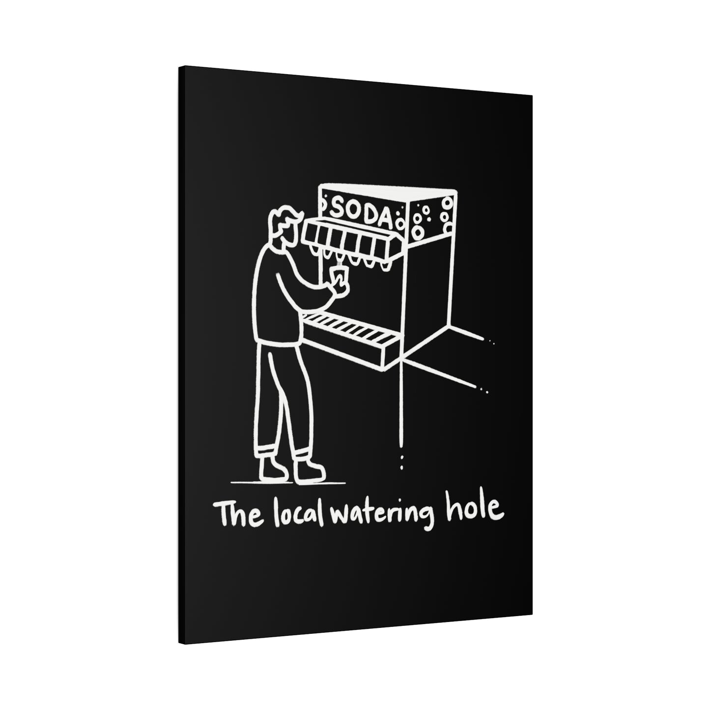Local Watering Hole Canvas Print - White Ink on Black Background