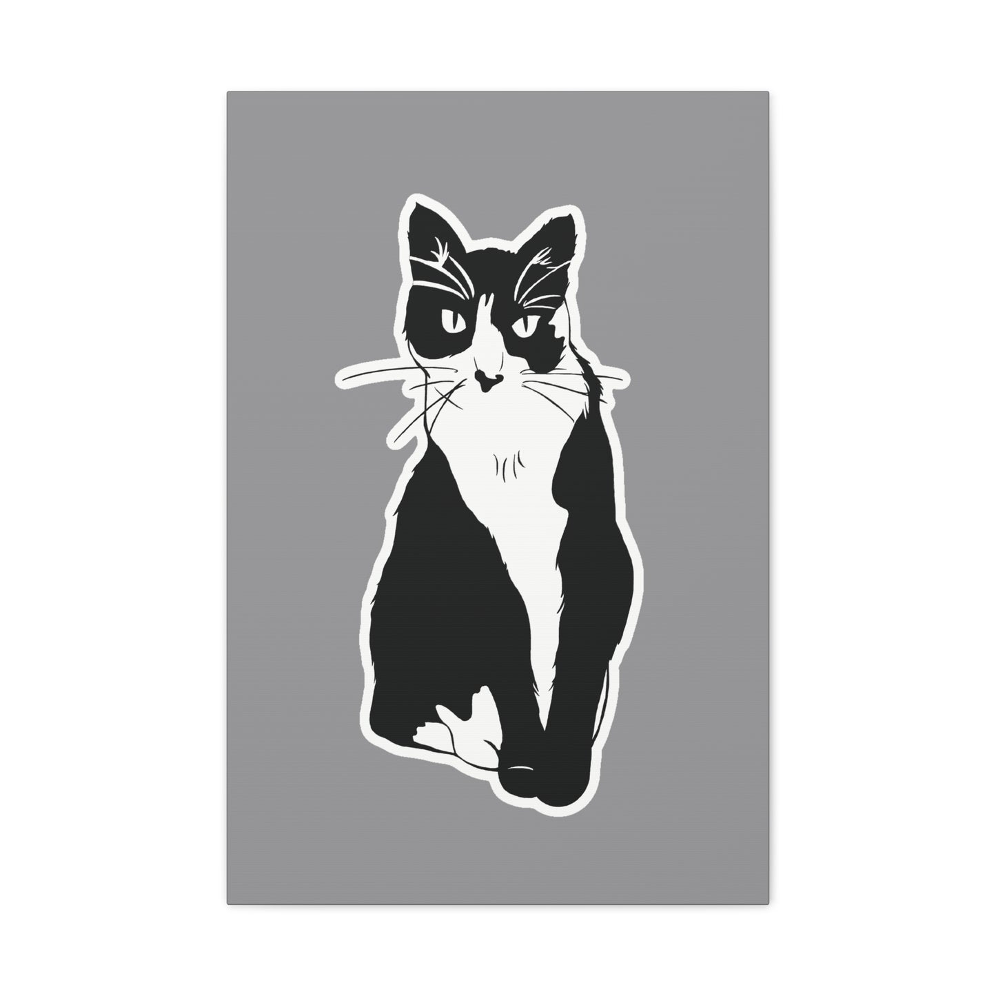 Cat Canvas Print on Grey (Sticker Style Cat) - Cat Drawing Wall Art