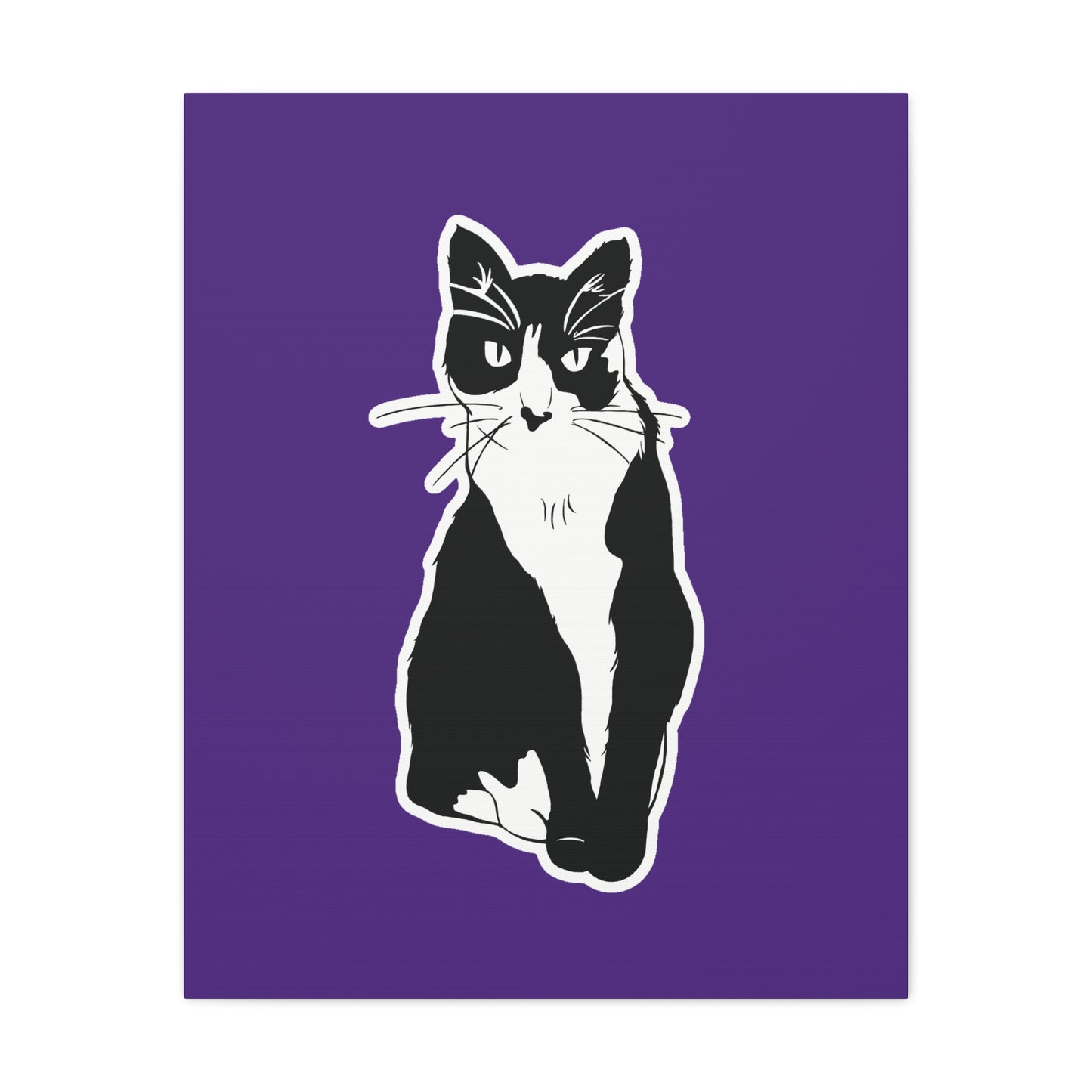 Cat Canvas Print on Purple (Sticker Style Cat) - Cat Drawing Art
