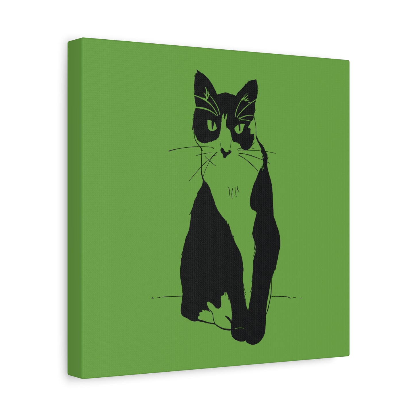 Cat Canvas Print on Green (Transparent Style Cat) - Cat Drawing Art