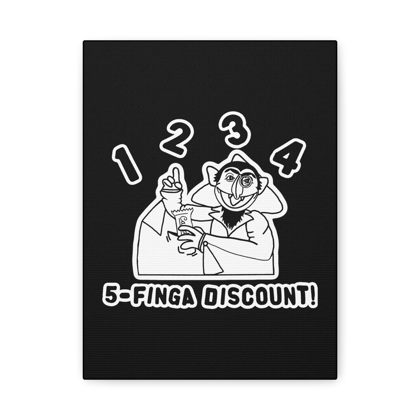 Five Finger Discount Outline Canvas Print Black - Sesame Street The Count Parody Art Print