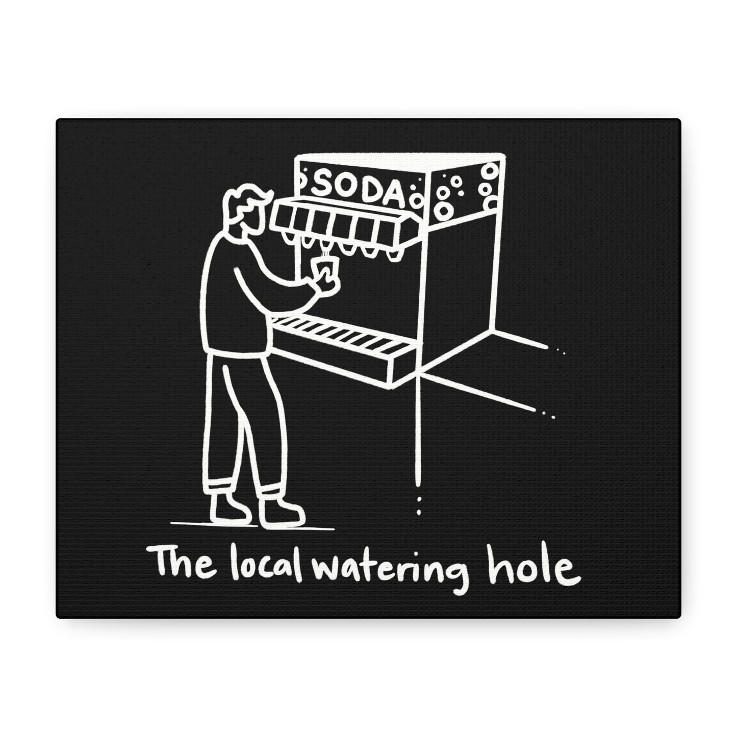 Local Watering Hole Canvas Print - White Ink on Black Background
