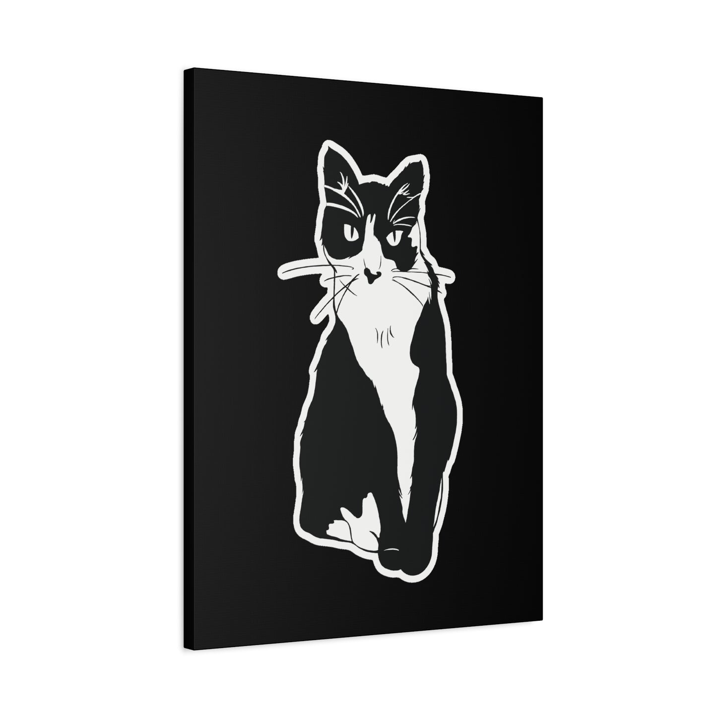 Cat Canvas Print on Black (Sticker Style Cat) - Cat Drawing Art