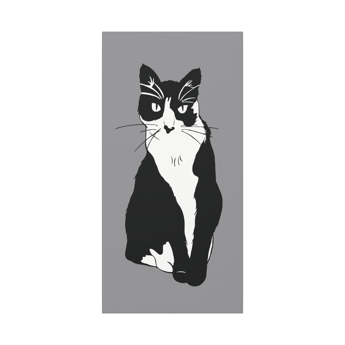 Cat Canvas on Grey (B&W Style Cat) - Cat Drawing Art