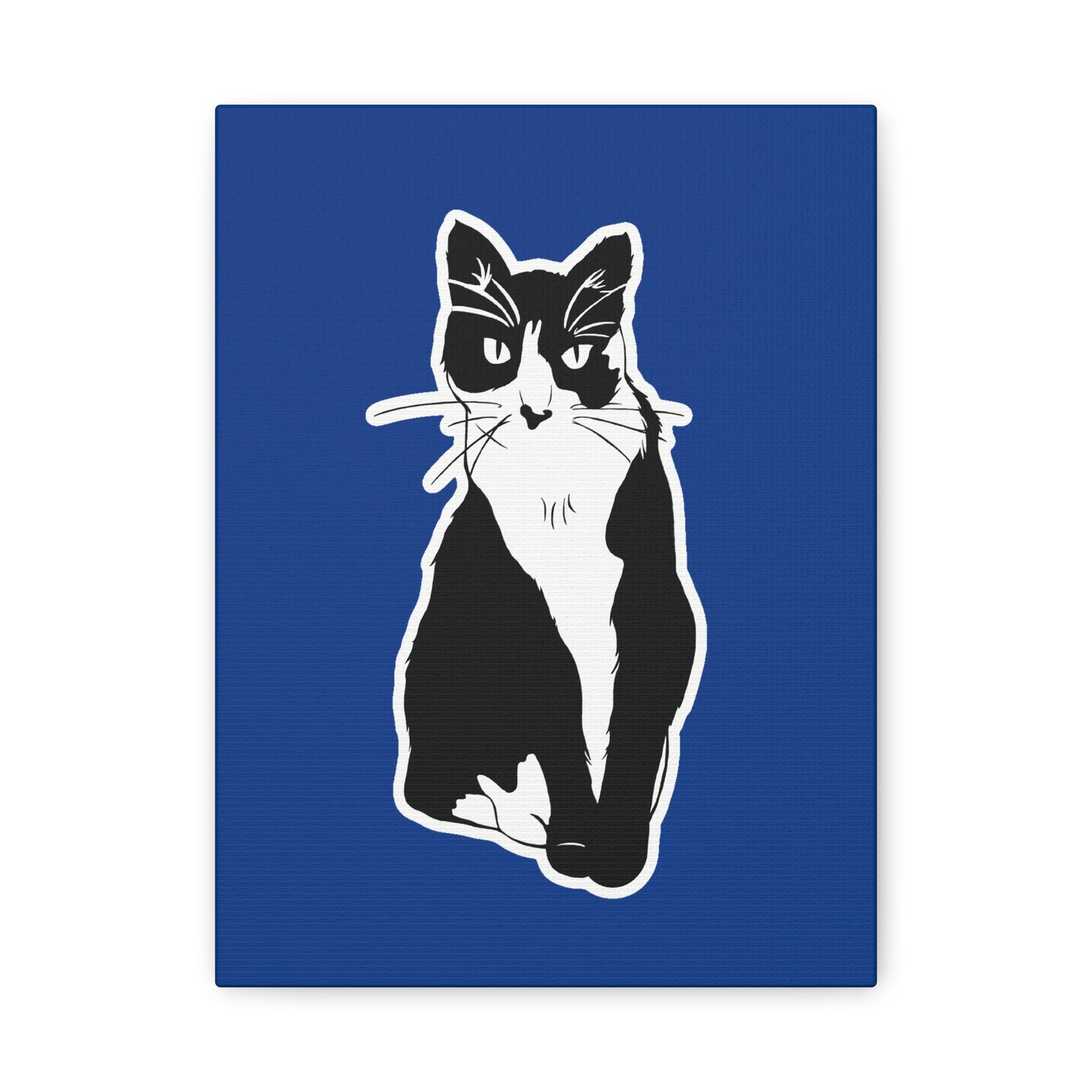 Cat Canvas Print on Dark Blue (Sticker Style Cat) - Cat Drawing Art