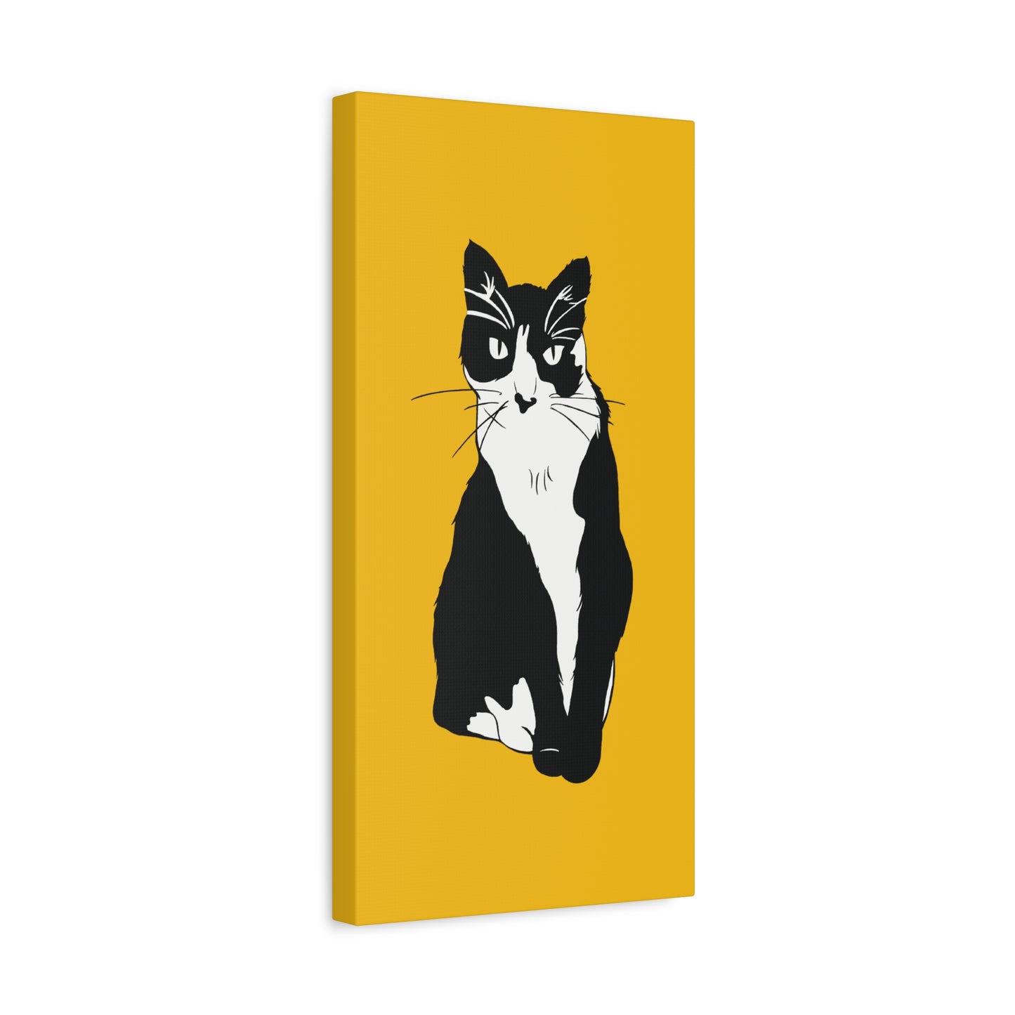 Cat Canvas on Yellow (B&W Style Cat) - Cat Drawing Art