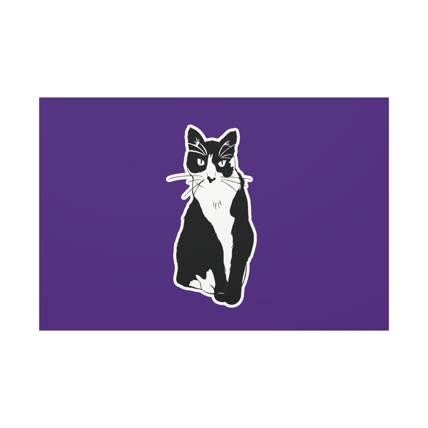 Cat Canvas Print on Purple (Sticker Style Cat) - Cat Drawing Art