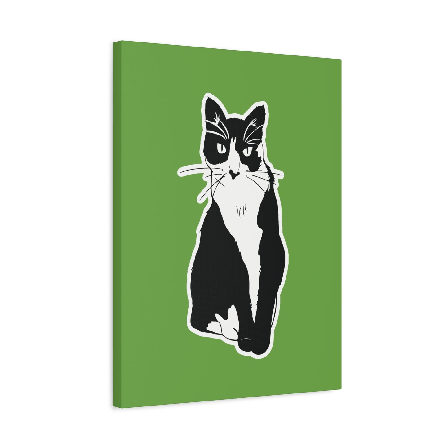 Cat Canvas Print on Green (B&W Style Cat) - Cat Drawing Art