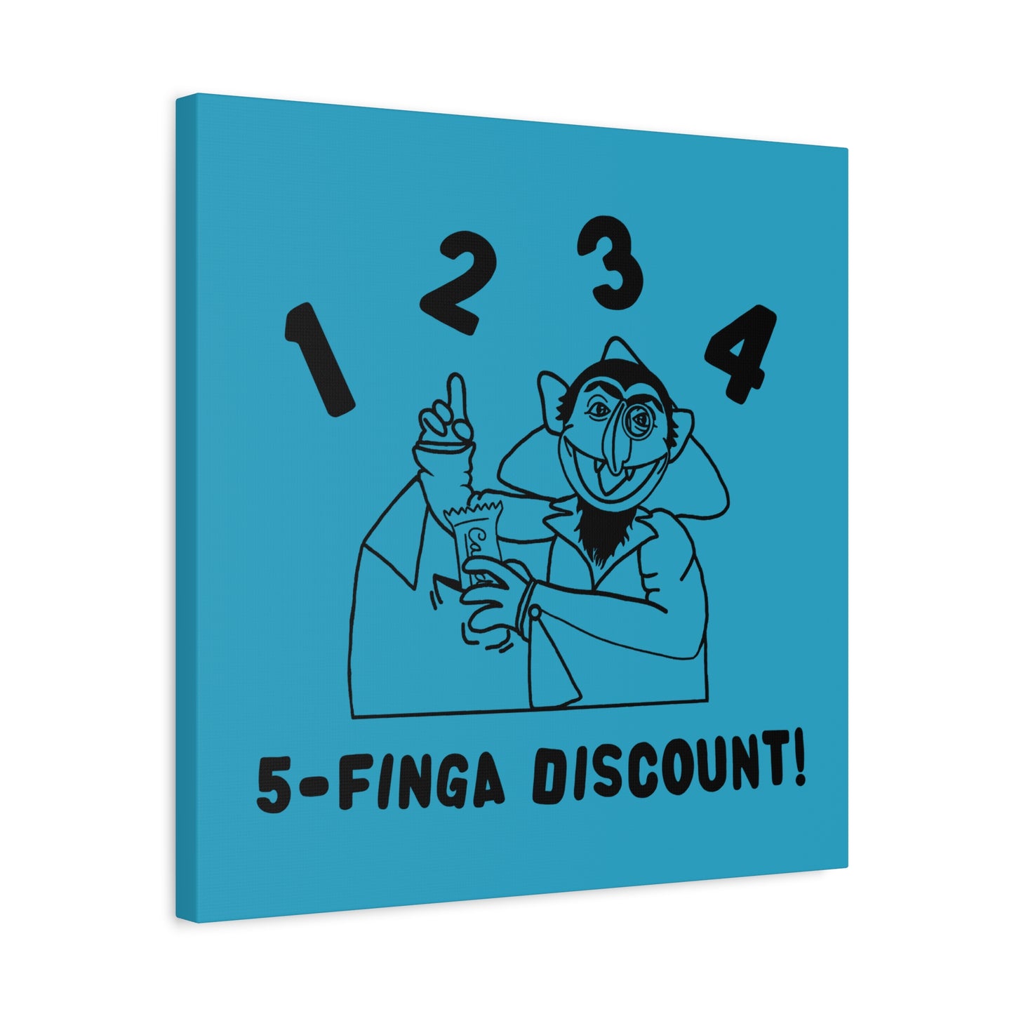 Five Finger Discount Outline Canvas Print Turquoise - Sesame Street The Count Parody Art Print