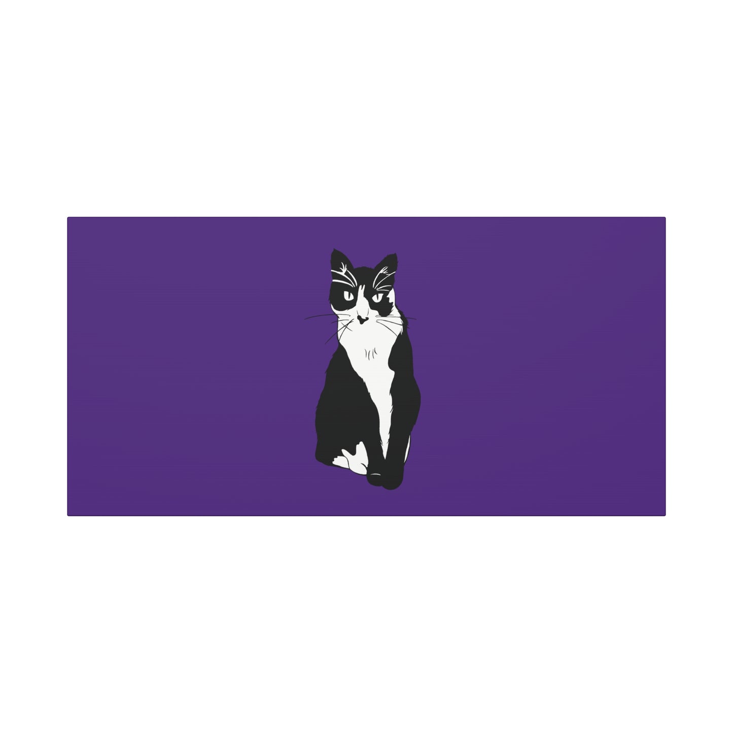 Cat Canvas on Purple (B&W Style Cat) - Cat Drawing Art