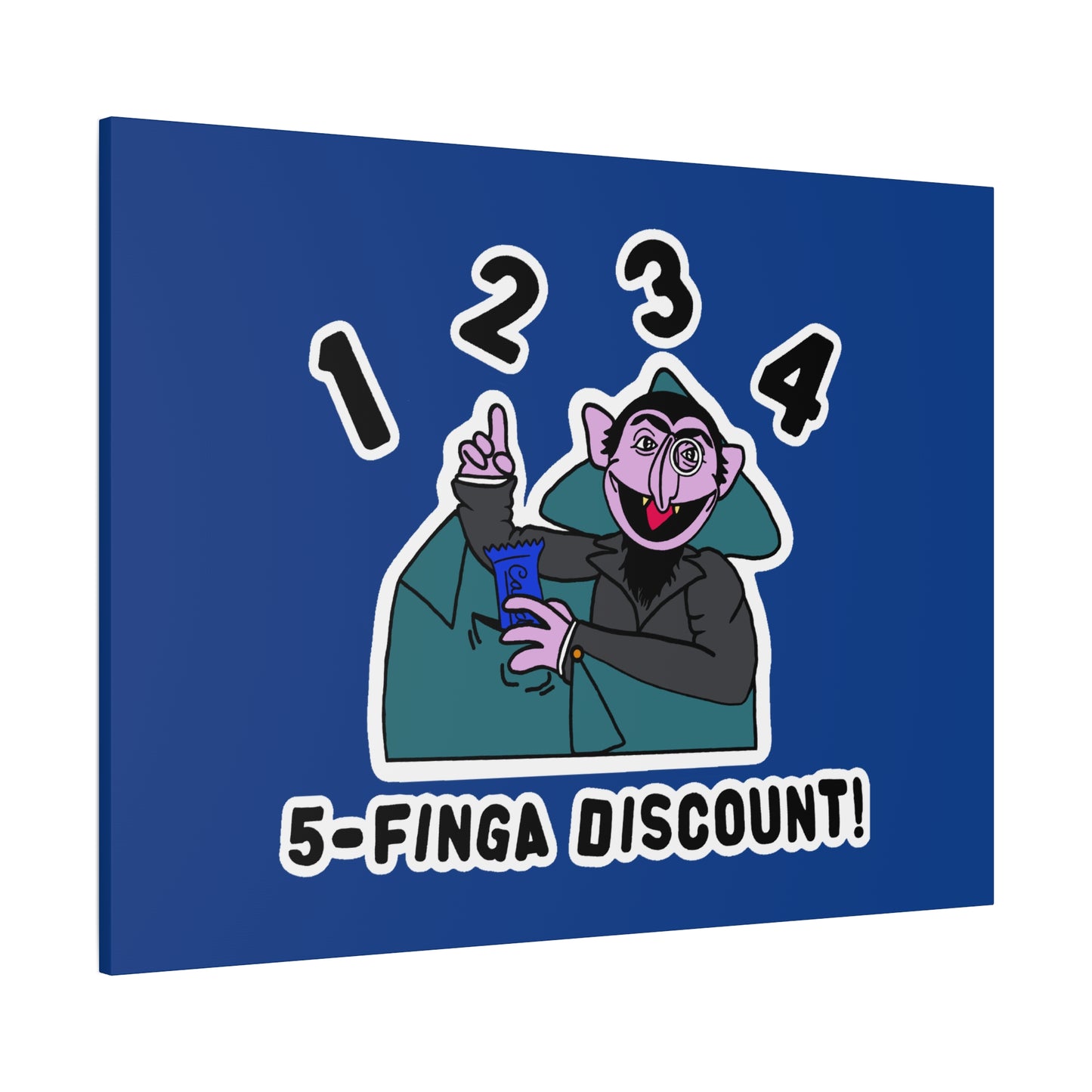 Five Finger Discount Canvas Print Dark Blue - Sesame Street The Count Parody Art Print
