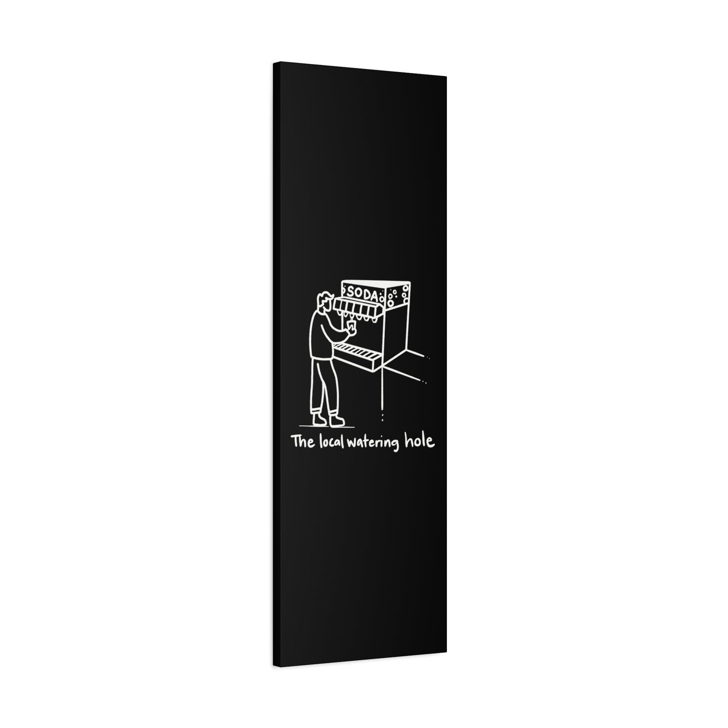 Local Watering Hole Canvas Print - White Ink on Black Background