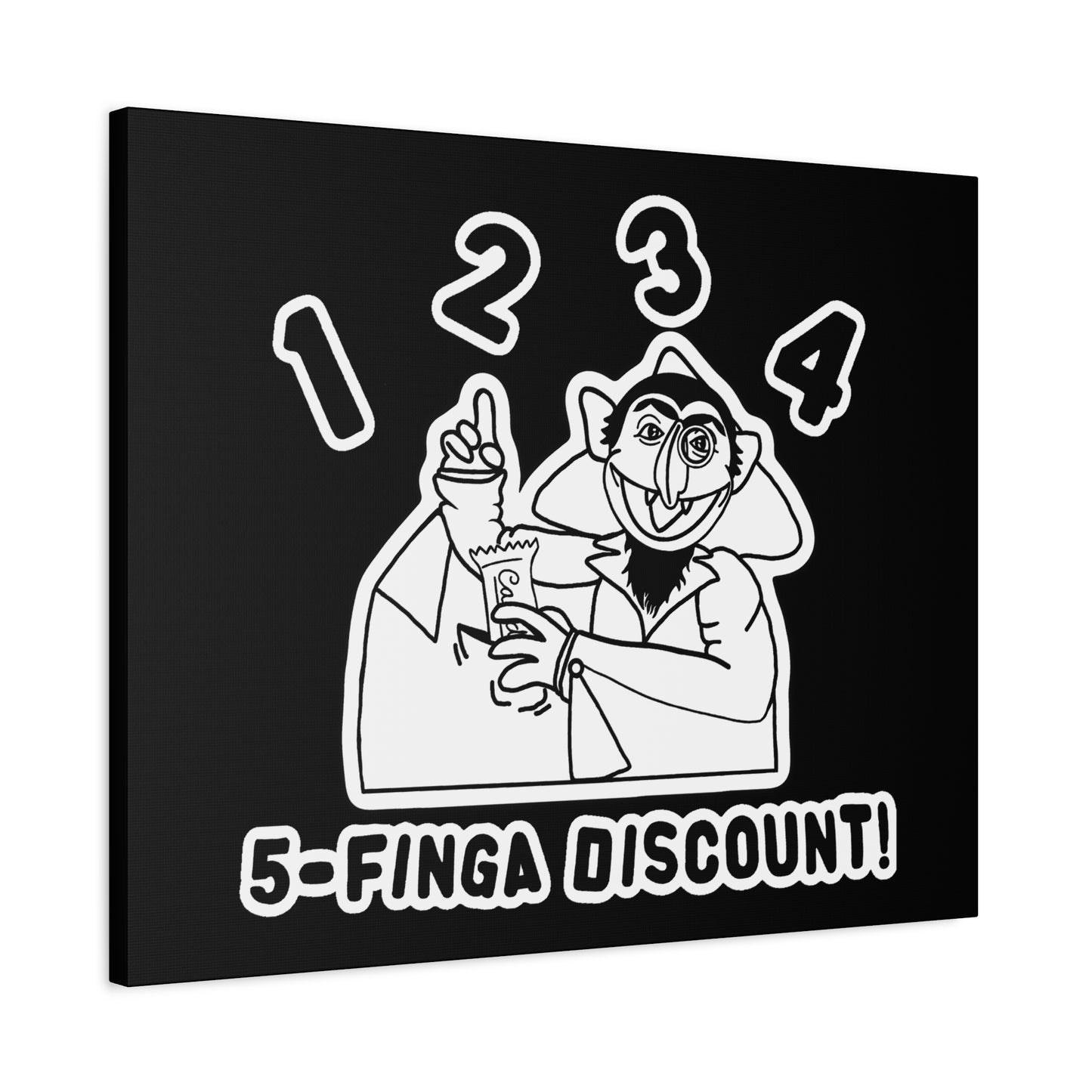 Five Finger Discount Outline Canvas Print Black - Sesame Street The Count Parody Art Print