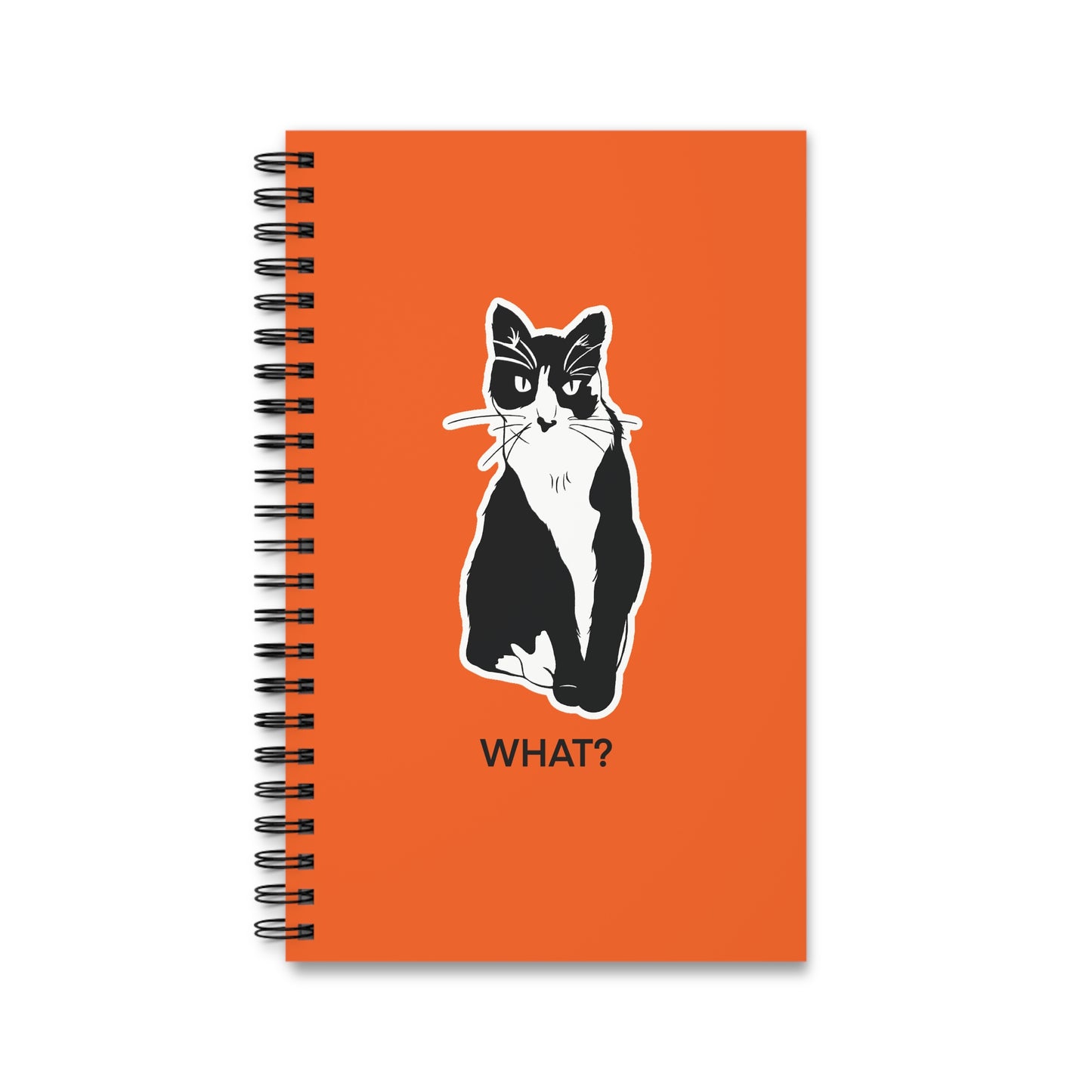 Cattitude Notebook in Orange (Sticker Style Cat with Black Writing) - Cat Spiral Notebook