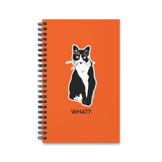 Cattitude Notebook in Orange (Sticker Style Cat with Black Writing) - Cat Spiral Notebook