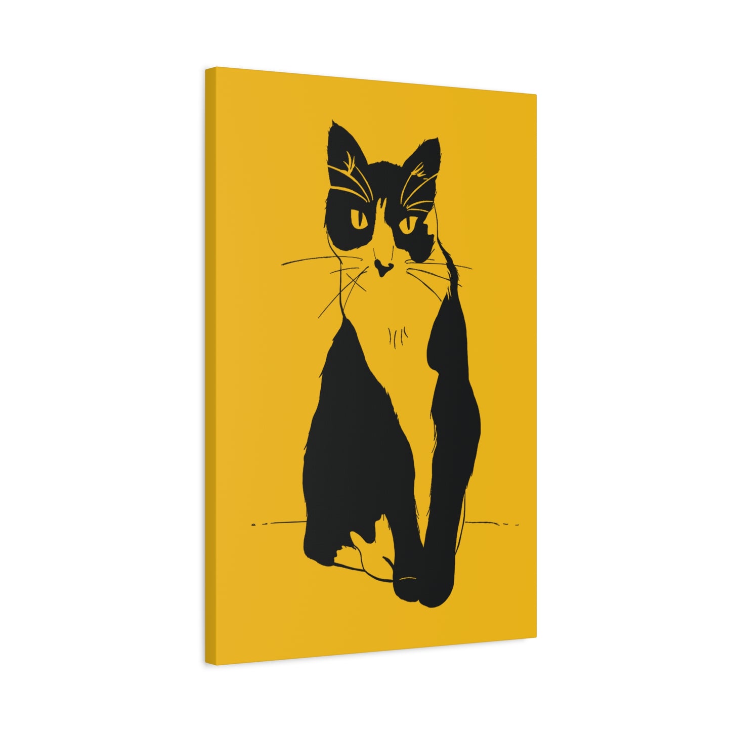 Cat Canvas Print on Yellow (Transparent Style Cat) - Cat Drawing Art